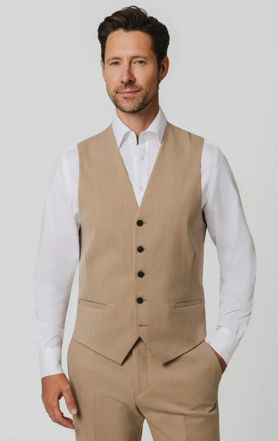 Camel bruin krijtstreep gilet Camel bruin krijtstreep gilet