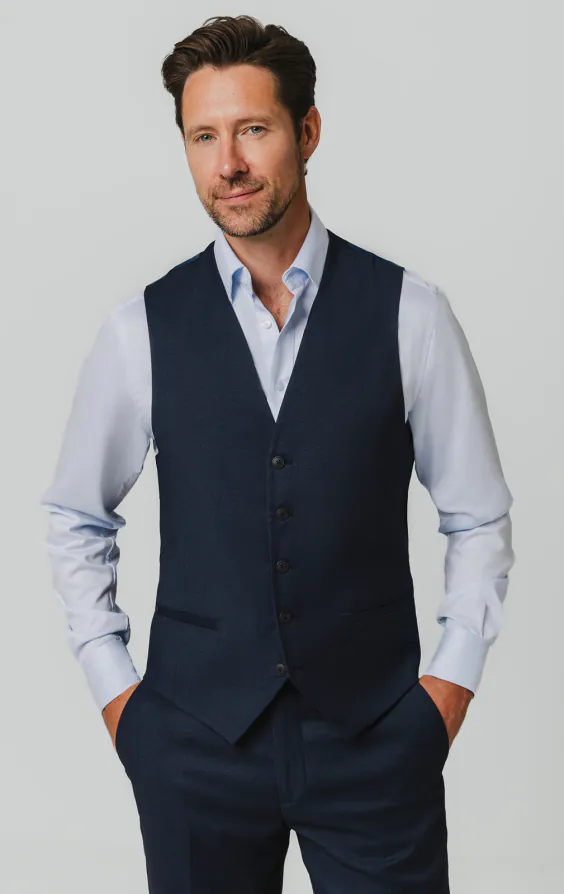 Donkerblauw birdseye gilet Donkerblauw birdseye gilet
