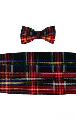 Navy tartan ruit cumberband en voor-gestrikte strik set