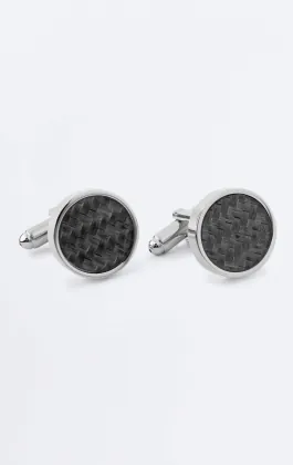 Grijze en zilverkleurige ronde manchetknopen met geometrisch patroon
