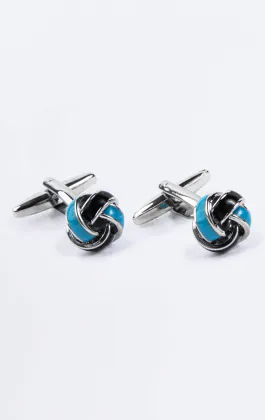 Zwart, blauw en zilveren knoop manchetknopen