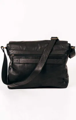 Zwarte Leren Grote Messenger Bag