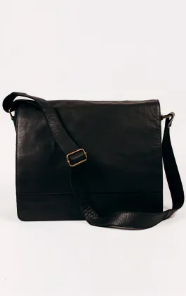Zwarte Leren Grote Messenger Bag