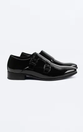 Zwart lak dubbele monkstrap schoenen