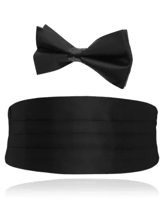 Zwart zijden cumberband & strik set
