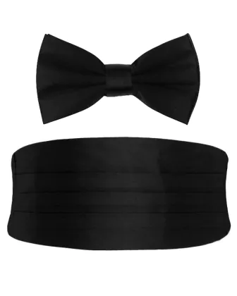 Zwart zijden cumberband & strik set