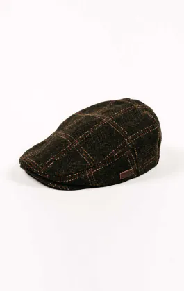 Olijfgroene Flat Cap van twill-ruit