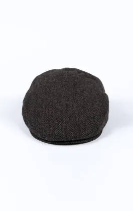 Grijs visgraat tweed platte pet