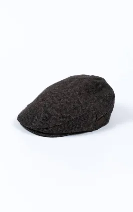 Grijs visgraat tweed platte pet