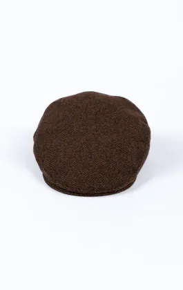 Bruin visgraat tweed platte pet