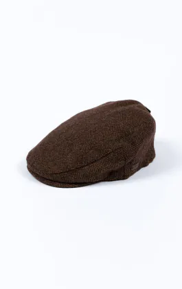Bruin visgraat tweed platte pet
