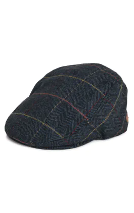 Platte pet van donkerblauw geruit tweed