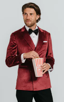 Bordeaux rood fluwelen double breasted smoking