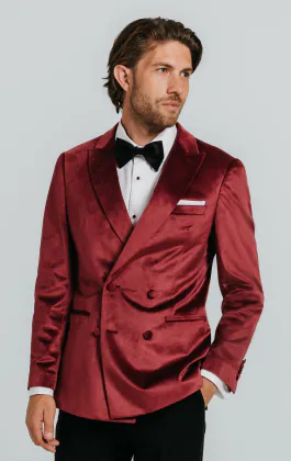 Bordeaux rood fluwelen double breasted smoking