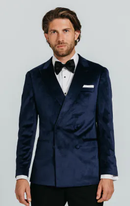 Marineblauw fluwelen double breasted smoking