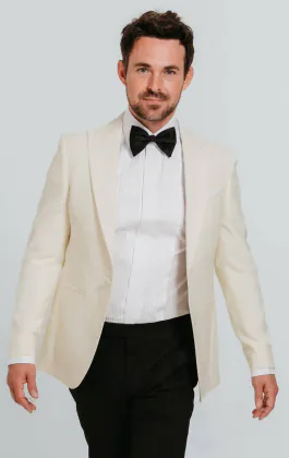 Witte slim fit smoking jas met stijgende revers