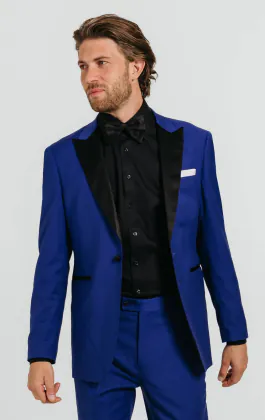Hel blauw smokingjas met piek revers