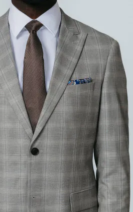 Taupe geruit colbert met piek revers