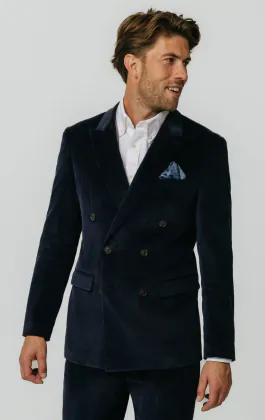 Marine blauw corduroy double breasted colbert
