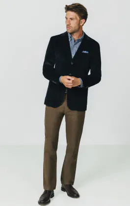 Marine blauw corduroy colbert met opgezette zakken