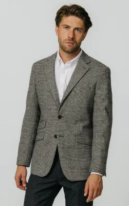 Zwart en crèmekleurig Prince of Wales geruite tweed jasje