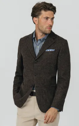 Bruin Prince of Wales geruite tweed jasje met opgezette zakken