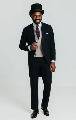 Navy visgraat jacquet jas