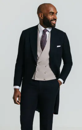 Navy visgraat jacquet jas