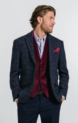 Harris Tweed donkerblauw geruit tweed colbert