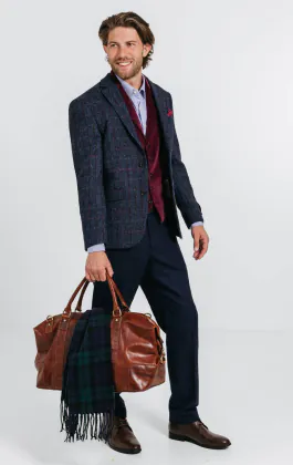 Harris Tweed donkerblauw geruit tweed colbert
