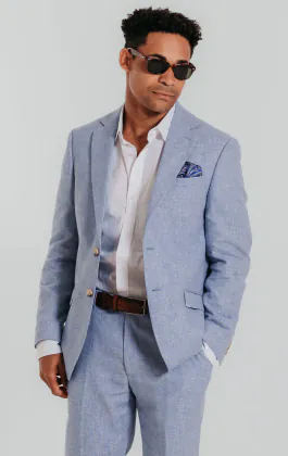 Licht blauw linnen blazer