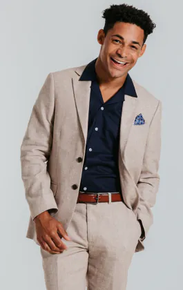 Zand kleurig linnen slim fit blazer