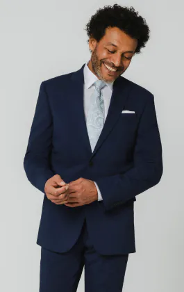 Blauw colbert met piek revers