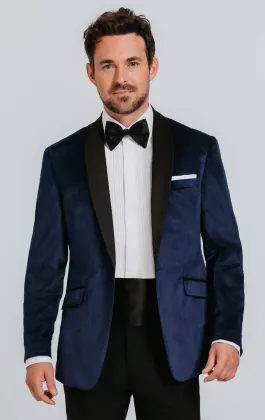Marine blauw fluwelen smokingjas