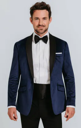 Marine blauw slim fit fluwelen smoking jas