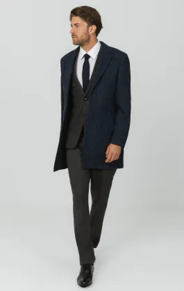 Harris Tweed blauwe overjas met visgraat patroon