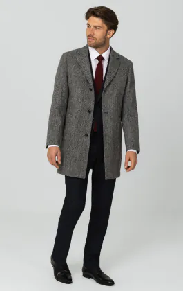 Harris Tweed grijze overjas met visgraat patroon