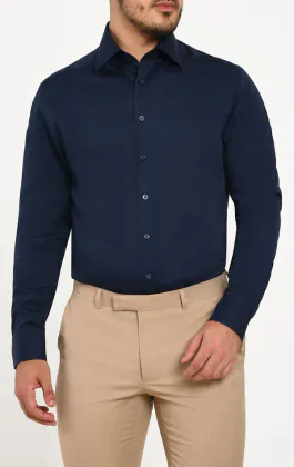 Marineblauw easy care overhemd van 100% katoen poplin
