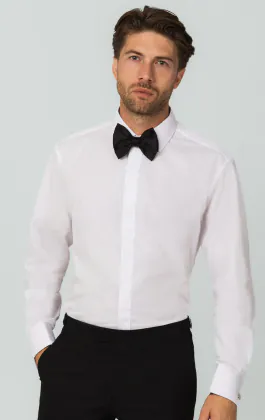 Wit slim-fit smokinghemd met klassieke kraag