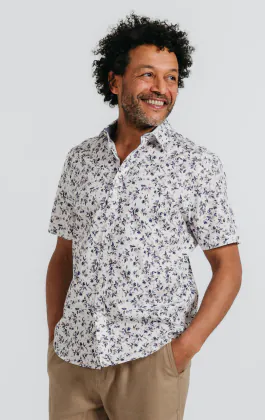 Katoenen overhemd met bloemenprint en korte mouw