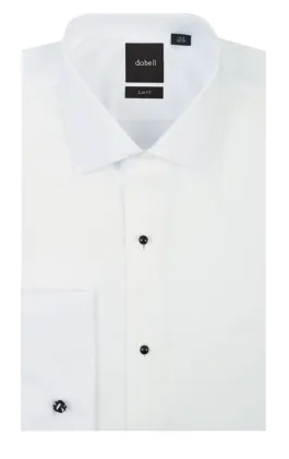 Wit slim-fit smokinghemd met klassieke boord en marcella voorkant