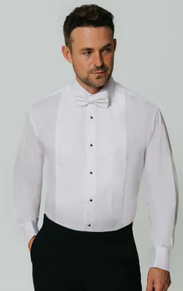 Wit slim-fit smokinghemd met klassieke boord en marcella voorkant