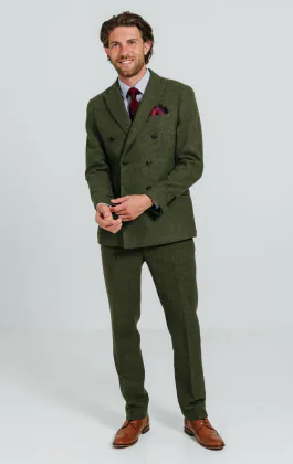 Groen groot geruit tweed double breasted kostuum