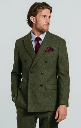Groen groot geruit tweed double breasted kostuum