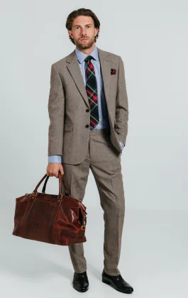 Bruin visgraat tweed pak