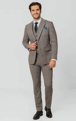 Bruin visgraat tweed 3 delig pak