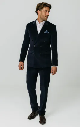 Marine blauw corduroy double breasted pak