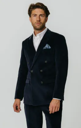 Marine blauw corduroy double breasted pak