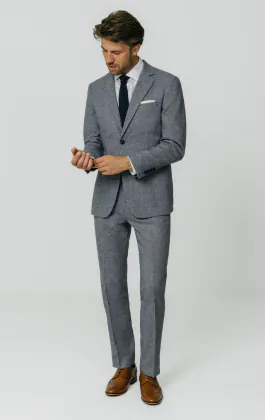 Blauw Donegal tweed kostuum