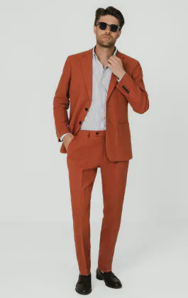 Gebrand oranje puur linnen pak